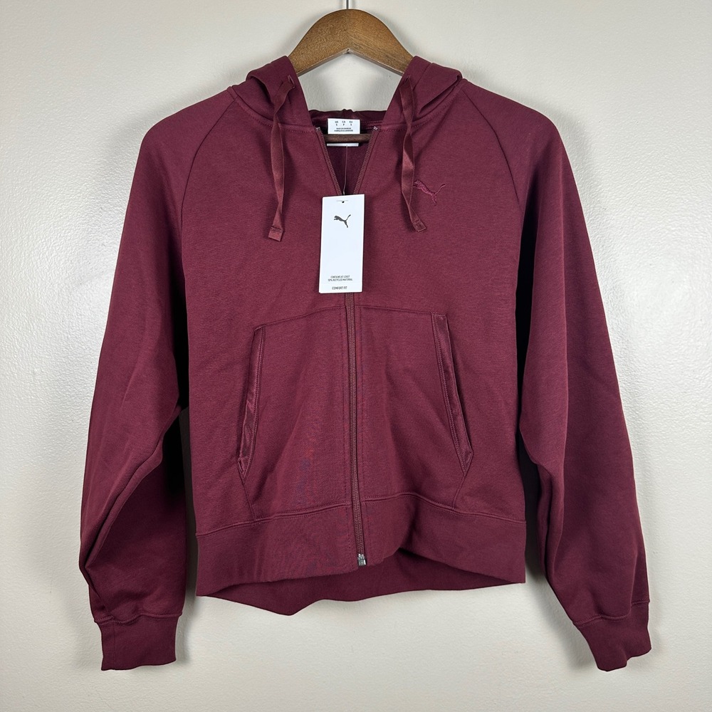 PUMA Women's Small ESS Elevated Satin FZ Hoodie Ruby Shimmer Y2k NEW